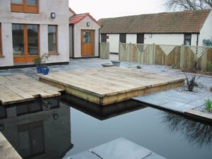 wooden decking and water features